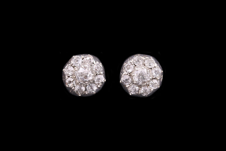 Victorian 18ct Yellow Gold and Silver Diamond Cluster Stud Earrings