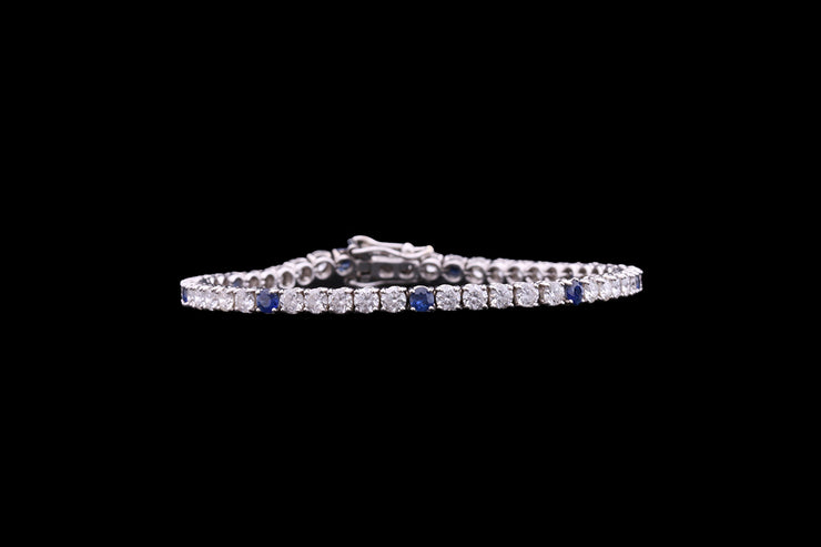 18ct White Gold Diamond and Sapphire Line Bracelet