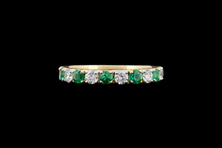 18ct Yellow Gold Diamond and Emerald Half Eternity Ring – Mortimers ...