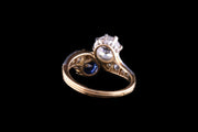 French 18ct Yellow Gold and Platinum Diamond and Sapphire Twist Ring