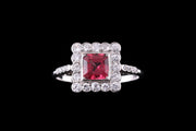 Edwardian Platinum Diamond and Pink Spinel Square Dress Ring