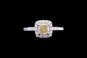 18ct White Gold Diamond and Fancy Yellow Diamond Cluster Ring with Diamond Shoulders