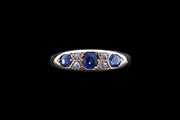 Victorian 18ct Yellow Gold Diamond and Sapphire Seven Stone Ring