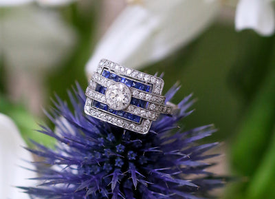 Latest Advert - Art Deco Platinum Diamond and Sapphire Dress Ring