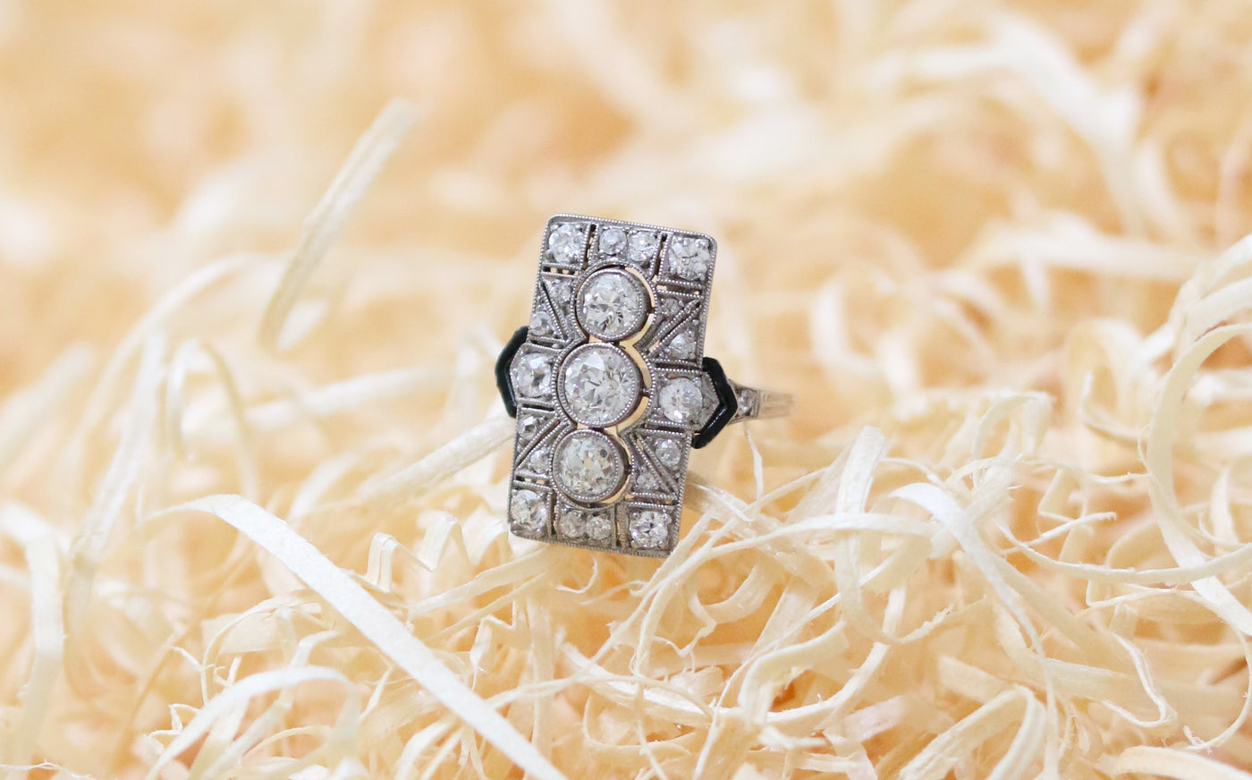 Latest Advert -  Art Deco 18ct White Gold Diamond and Enamel Dress Ring