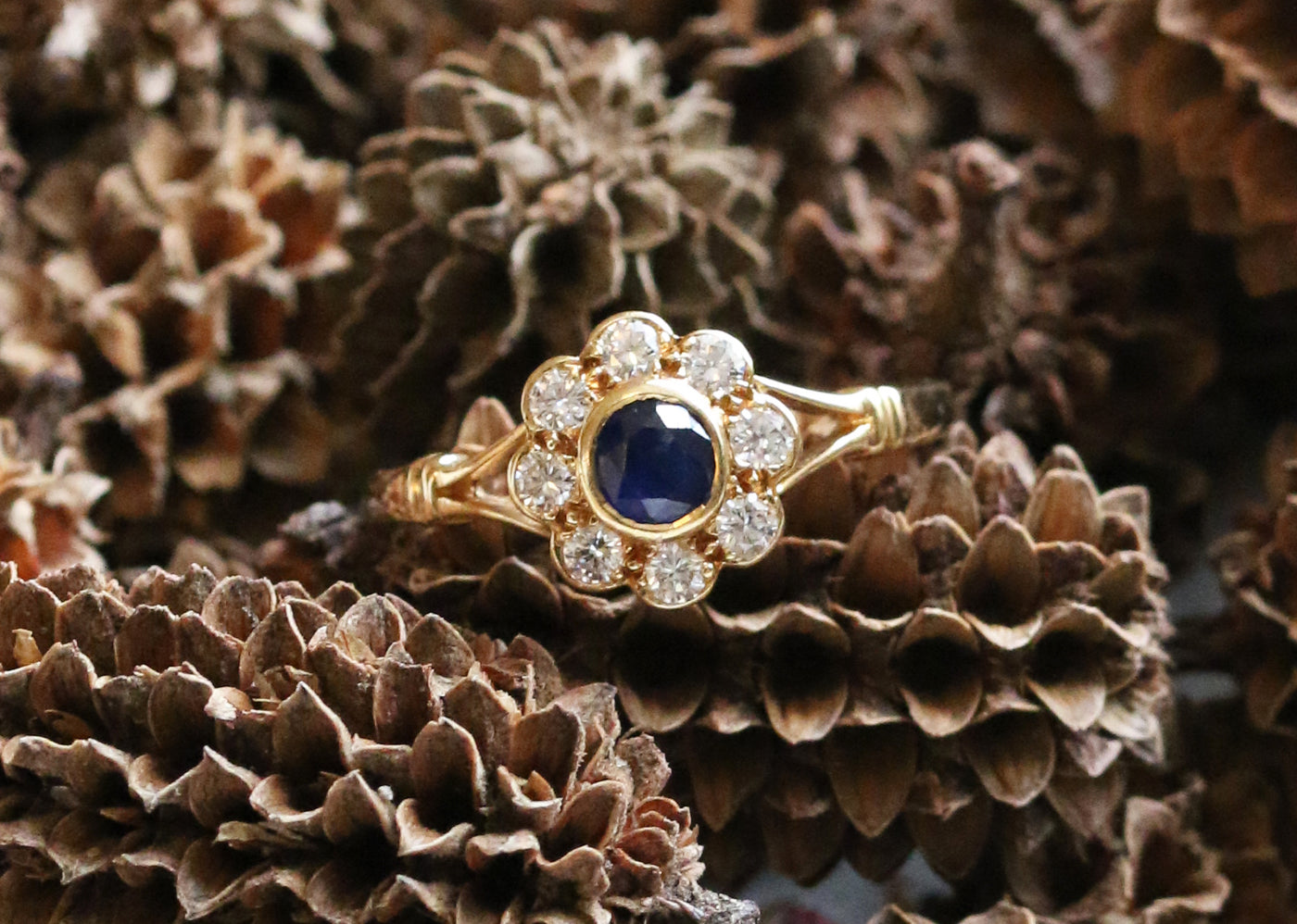 Latest Advert - 18ct Yellow Gold Diamond and Sapphire Cluster Ring