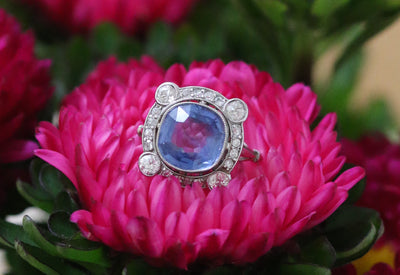 Latest Advert - 18ct White Gold Diamond and Cornflower Sapphire Dress Ring