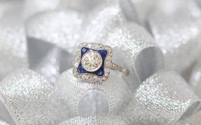 Latest Advert - Edwardian French Platinum Diamond and Sapphire Cluster Ring