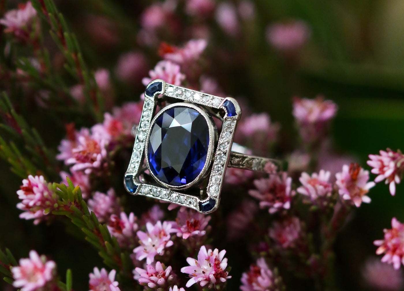 Latest Advert - Art Deco Platinum Diamond and Sapphire Rectangular Tablet Dress Ring