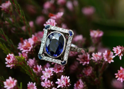 Latest Advert - Art Deco Platinum Diamond and Sapphire Rectangular Tablet Dress Ring