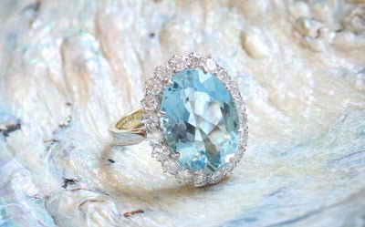 Latest Advert - 18ct Yellow Gold and White Gold Diamond and Aquamarine Cluster Ring
