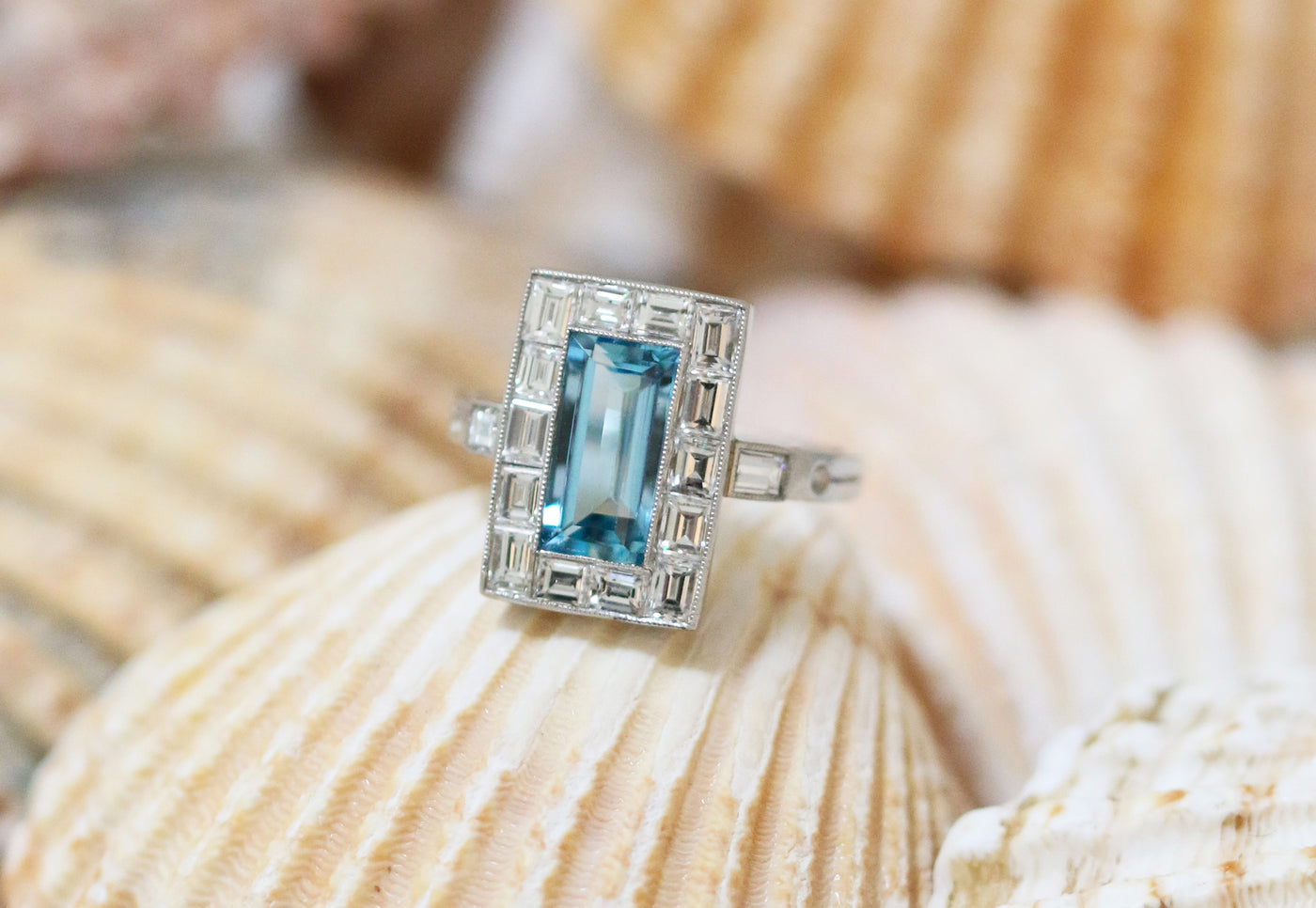 Latest Advert - Platinum Diamond and Aquamarine Dress Ring