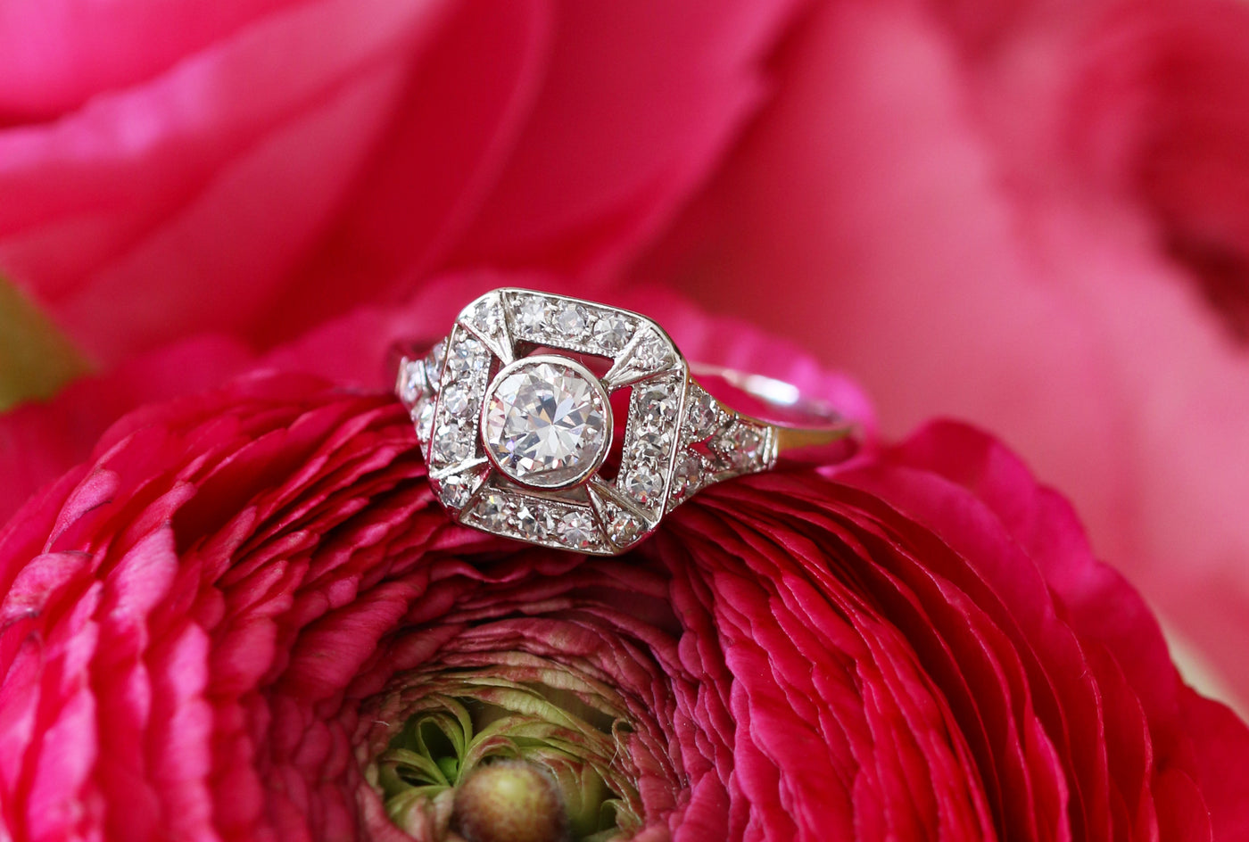 Latest Advert - Art Deco Platinum Diamond Square Dress Ring