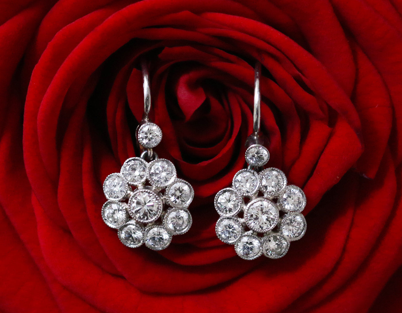 Latest Advert - 18ct White Gold and Yellow Gold Diamond Daisy Drop Earrings.