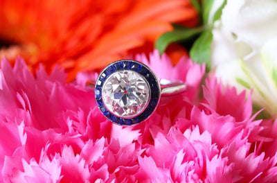 Latest Advert - Art Deco French Platinum Diamond and Sapphire Target Ring