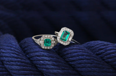 Latest Advert - Platinum Diamond and Emerald Rectangular Dress Ring & Platinum Diamond and Emerald Dress Ring