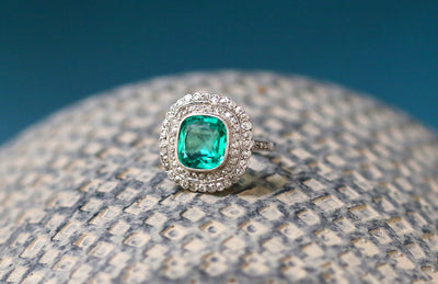 Latest Advert - Edwardian Platinum Diamond and Colombian Emerald Dress Ring