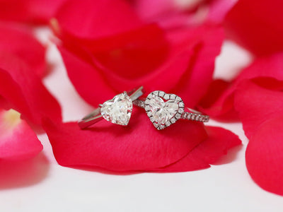 Latest Advert - 14ct White Gold Diamond Heart Target Ring with Diamond Shoulders & Platinum Diamond Heart Single Stone Ring