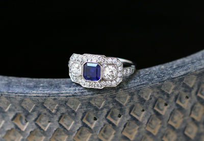Latest Advert - 18ct White Gold Diamond and Sapphire Dress Ring with Diamond Shoulders.