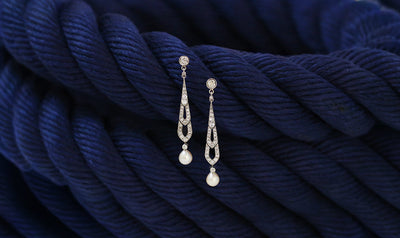 Latest Advert - Edwardian 18ct White Gold Diamond and Natural Pearl Drop Earrings