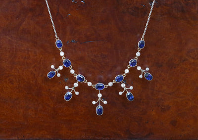 Latest Advert - Edwardian 18ct Yellow Gold, White Gold and Silver Diamond and Sapphire Decorative Necklace