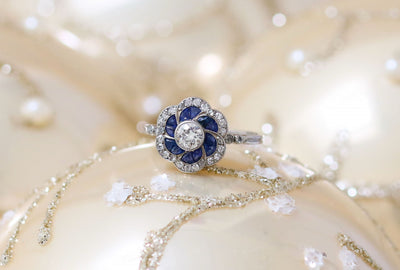 Latest Advert - Edwardian Platinum Diamond and Sapphire Flower Cluster Ring