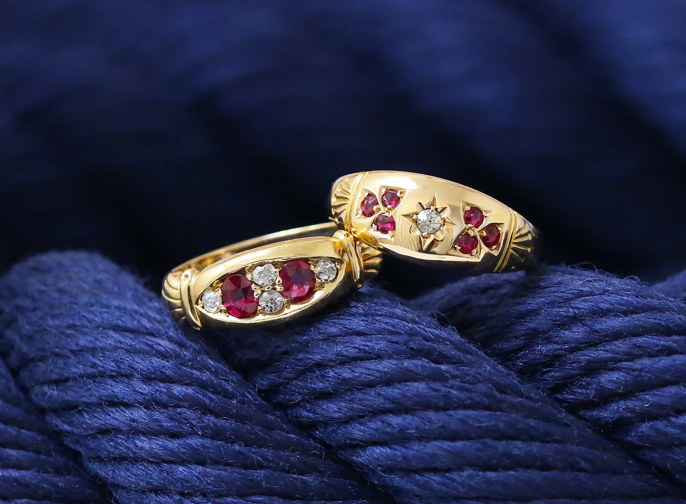 Latest Advert - Victorian 18ct Yellow Gold Diamond & Ruby Six Stone Ring & a Victorian 18ct Yellow Gold Diamond & Ruby Seven Stone Ring