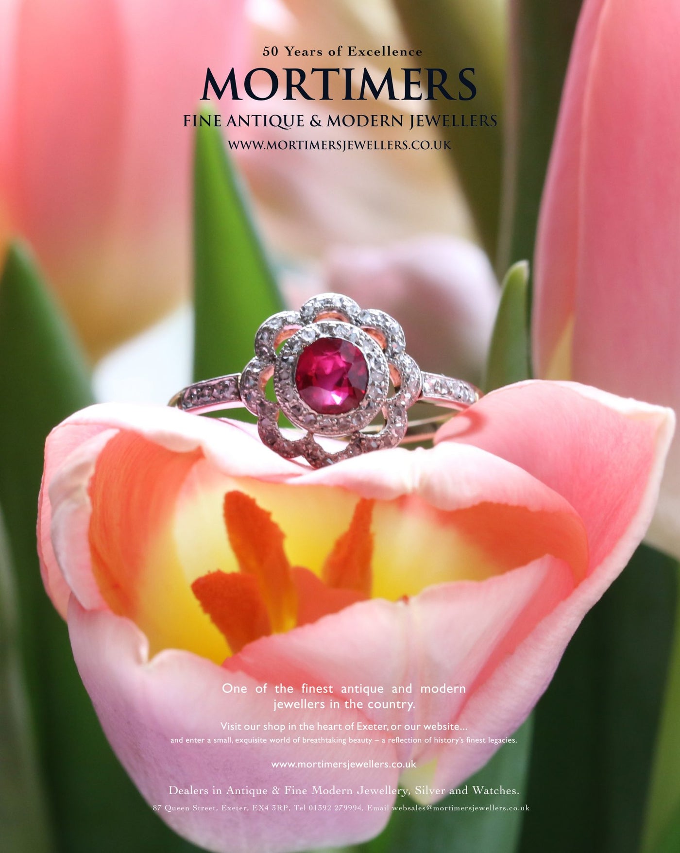 Latest Advert – 18 ct Yellow Gold and Silver Ruby and Diamond Flower Dress Ring