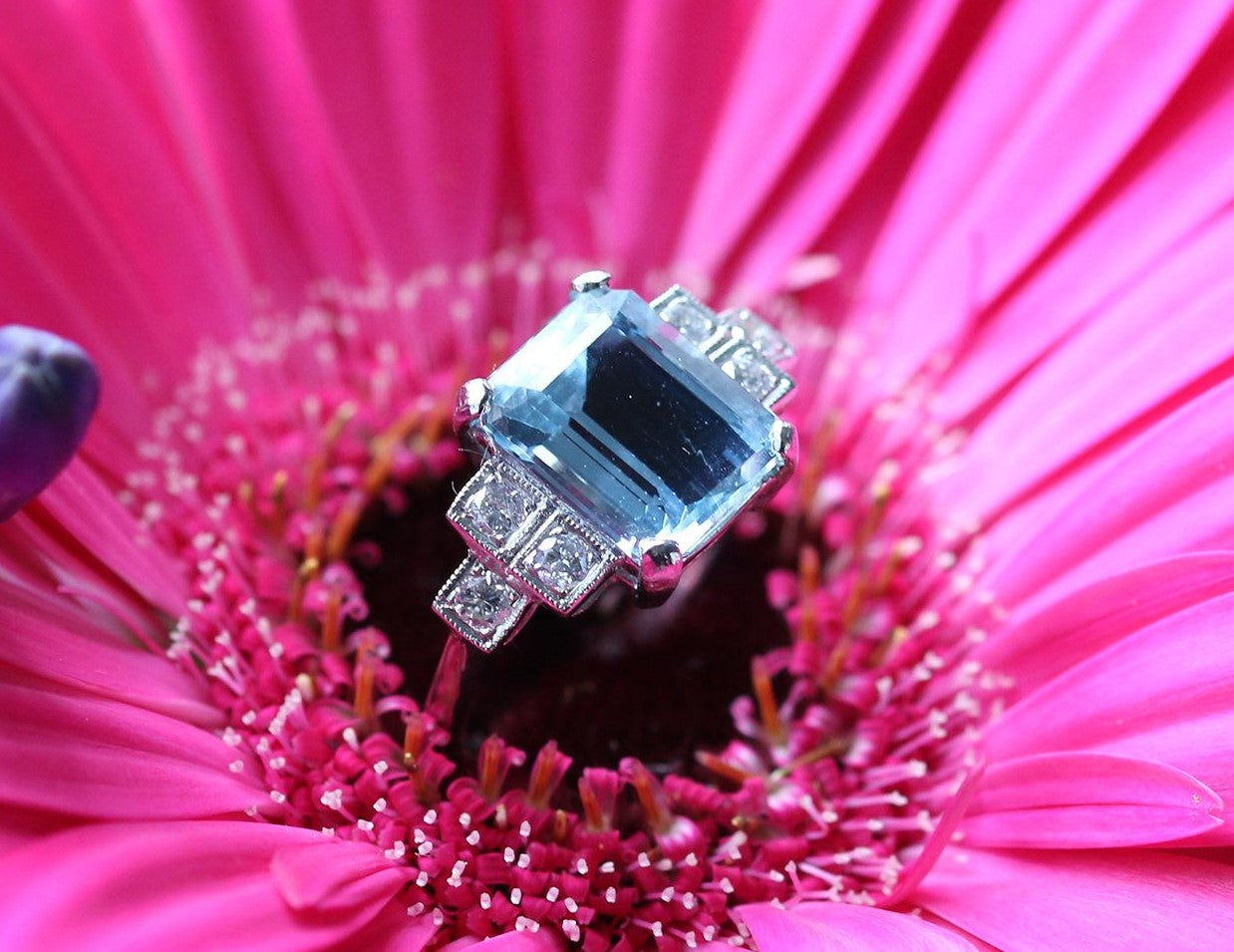 Latest Advert - Platinum Diamond and Aquamarine Dress Ring