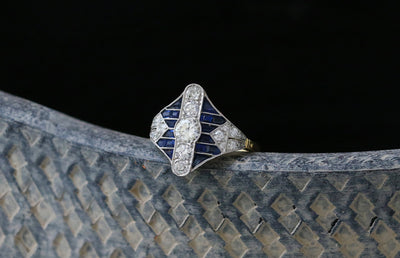 Latest Advert - Art Deco 18ct Yellow Gold Diamond and Sapphire Dress Ring