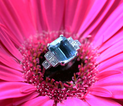 Latest Advert - Platinum Diamond and Aquamarine Dress Ring