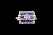 Art Deco Platinum Diamond and Sapphire Dress Ring