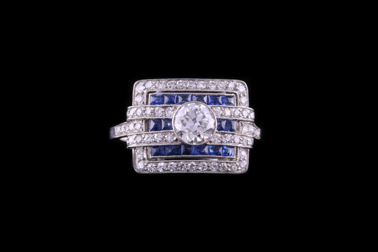 Art Deco Platinum Diamond and Sapphire Dress Ring
