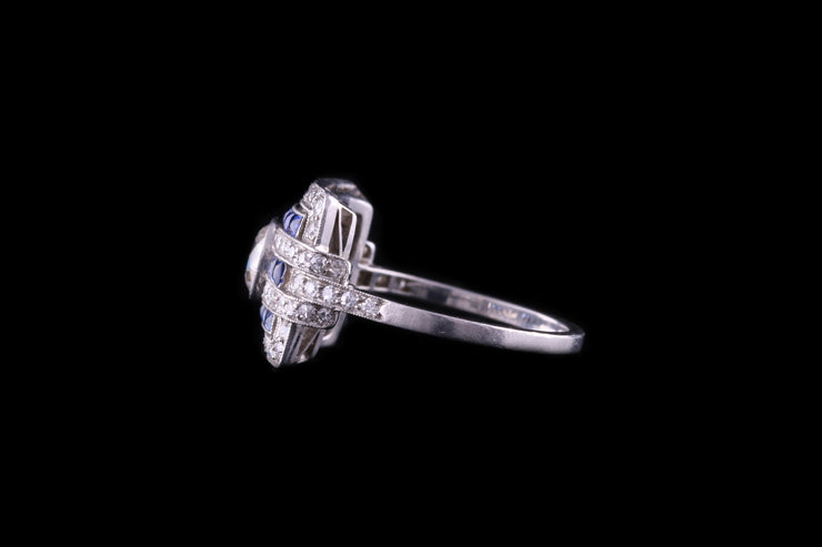 Art Deco Platinum Diamond and Sapphire Dress Ring