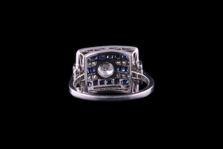 Art Deco Platinum Diamond and Sapphire Dress Ring