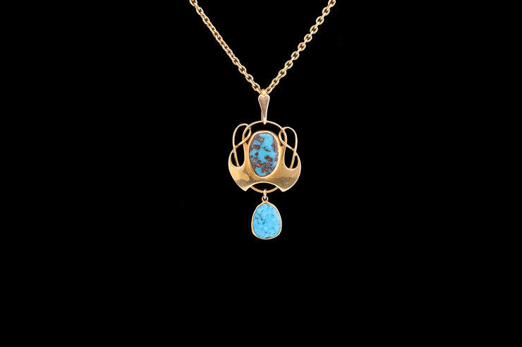 Victorian Arts & Crafts 15ct Yellow Gold Turquoise Pendant