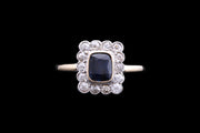 Edwardian 18ct Yellow Gold and Platinum Diamond and Sapphire Rectangular Dress Ring