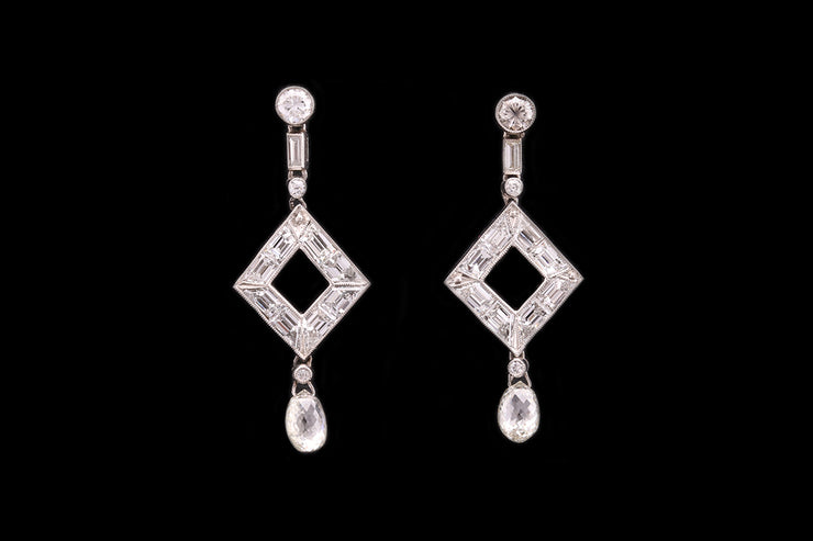 Platinum Diamond Decorative Drop Earrings