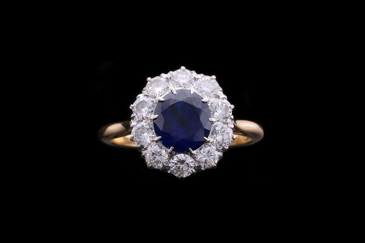 Art Deco 18ct Yellow Gold and Platinum Diamond and Sapphire Cluster Ring