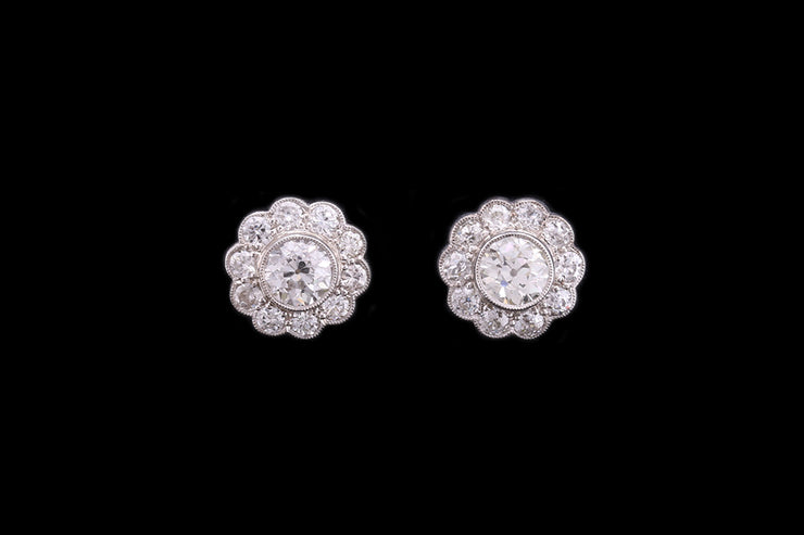 Art Deco 18ct White Gold Diamond Cluster Stud Earrings