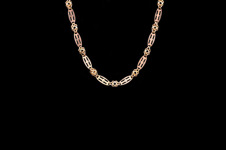 Art Deco 9ct Yellow Gold and Rose Gold Decorative Oval Link Chain