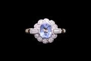 18ct Yellow Gold and Platinum Diamond and Sapphire Cluster Ring