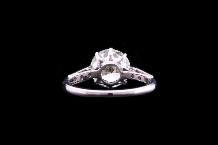 Edwardian Platinum Diamond Single Stone Ring with Diamond Shoulders