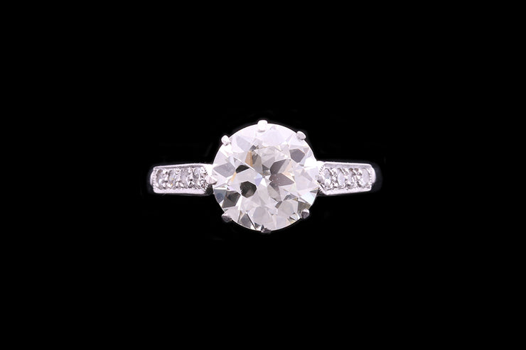 Edwardian Platinum Diamond Single Stone Ring with Diamond Shoulders