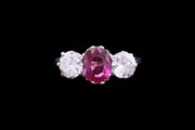 Art Deco Platinum Diamond and Burma Pink Sapphire Three Stone Ring