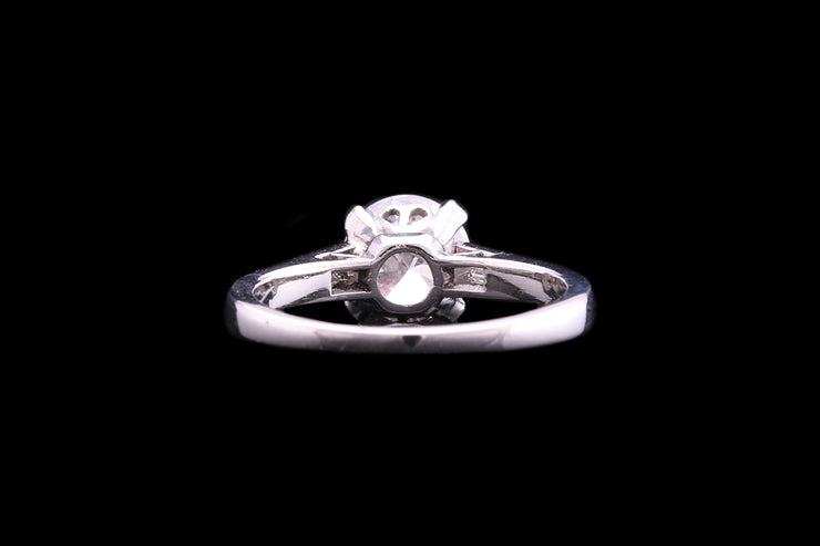 Platinum Diamond Single Stone Ring with Diamond Shoulders