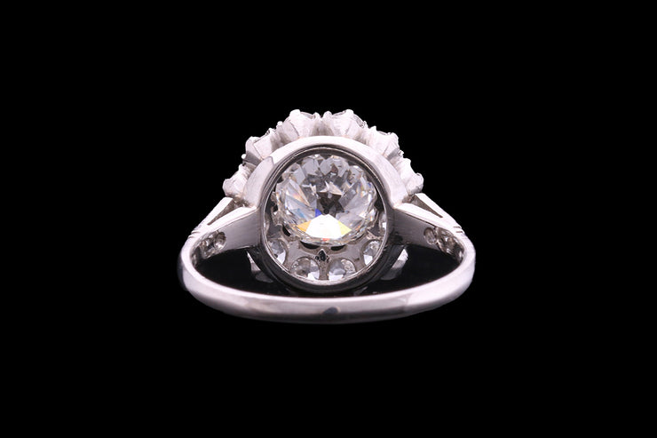 Platinum Diamond Cluster Ring with Diamond Shoulders
