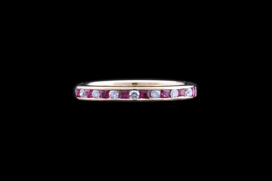 18ct Yellow Gold Diamond and Ruby Half Eternity Ring – Mortimers Jewellers
