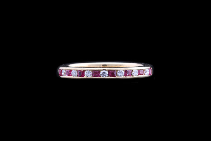 18ct Yellow Gold Diamond and Ruby Half Eternity Ring
