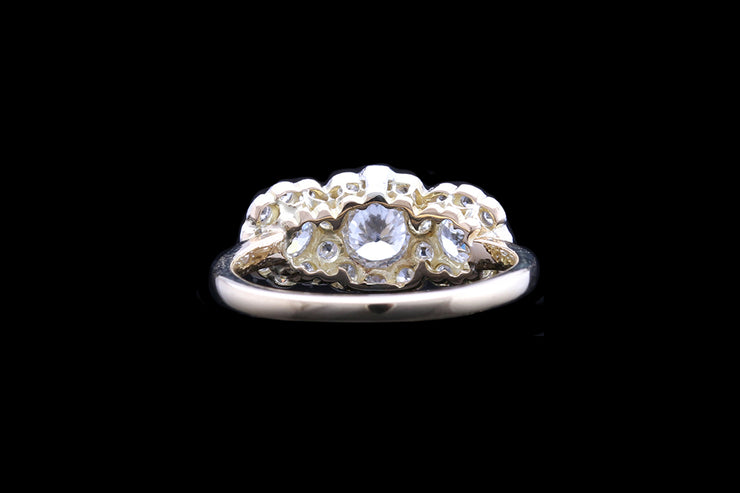 Edwardian 18ct Yellow Gold and White Gold Diamond Triple Cluster Ring